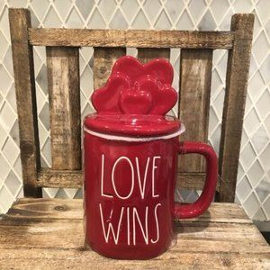 NEW RAE DUNN -LOVE WINS Mug With Hearts Tooper Love